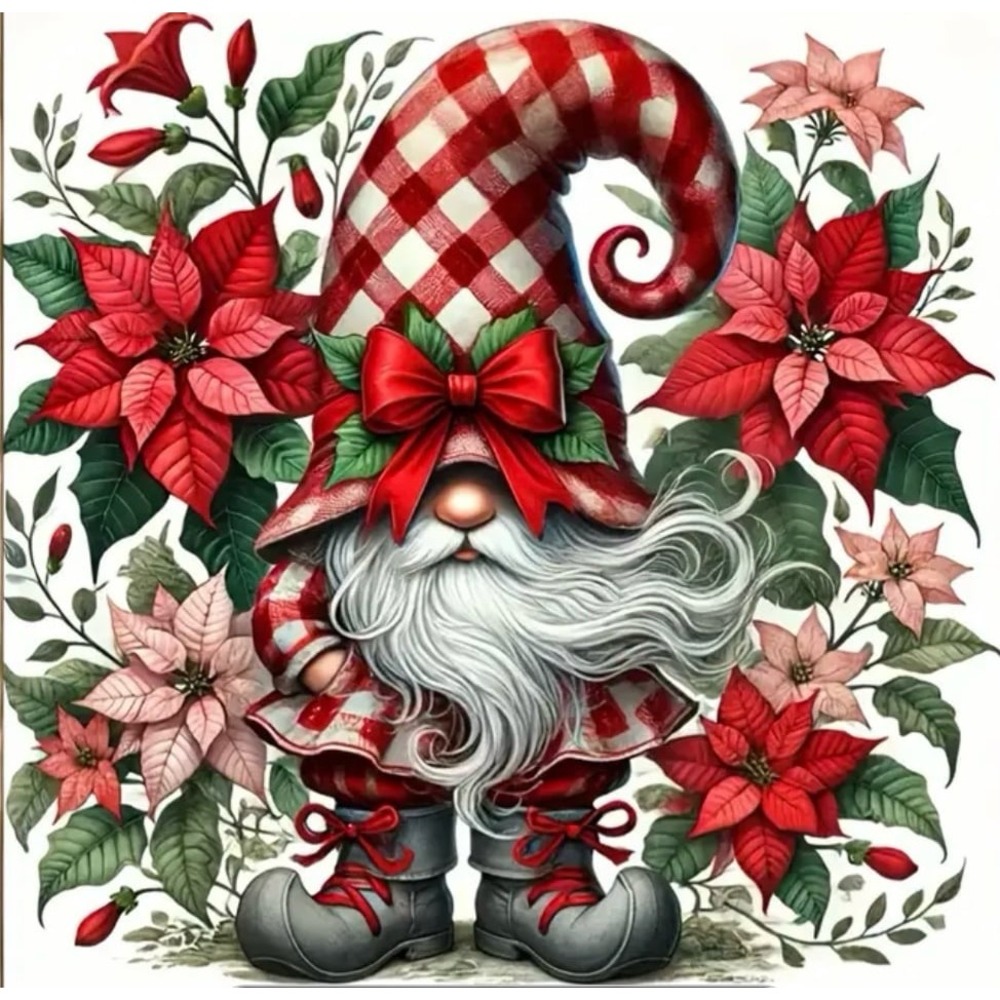 Christmas Gnome Poinsettias Diamond Art Painting Kit
